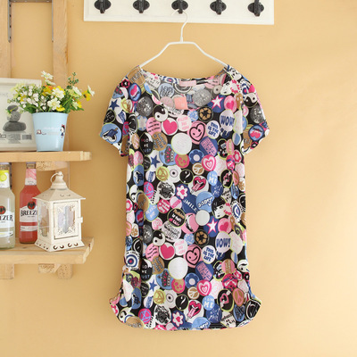 【E-27韓版女裝廠家直銷爆款正價(jià)精品夏裝短袖冰絲花色T恤低價(jià)批發(fā)】價(jià)格,廠家,圖片,女式T恤,于都縣衣雪紡服裝行-